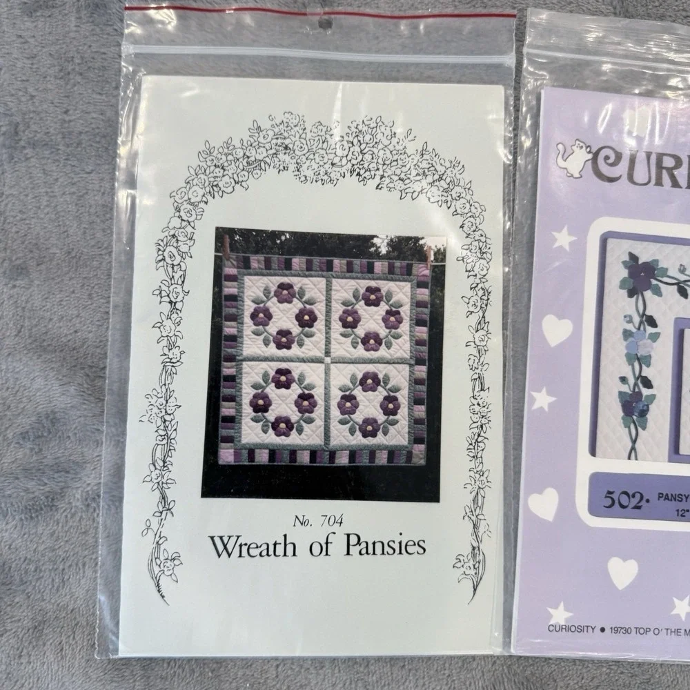 Lot 3 Vintage Quilt Patterns Floral Applique Pansy Morning Glory Wreath 1990s